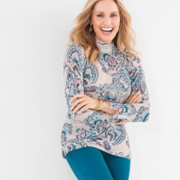 NWT CHICO’S Paisley Lace-Print Mock-Neck Pullover Size M (Chico’s Size 1) - Picture 2 of 7